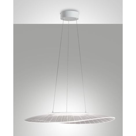 Lampada a Sospensione Vela in Metallo e Metacrilato Bianco 40W LED 3000K, Dimmerabile a taglio di fase, Ideale per Illuminazione d'Interni