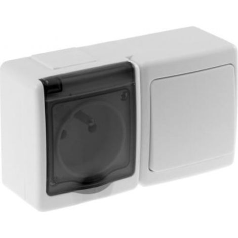 Interruptor herm茅tico Beta Single, de 2 v铆as y toma de corriente Beta Single, blanco, tapa ahumada, IP44 /D.3112GWS/1/