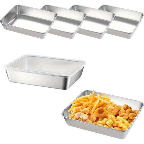 rechteckige Edelstahlschalen 25×20×6 cm für Fisch, Gemüse, Salate. (1/5)