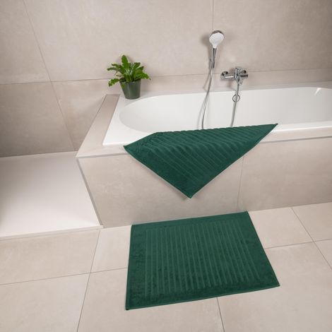 Lot de 2 tapis de douche 100 % coton éponge Vert foncé 50 x 70 cm (1/5)