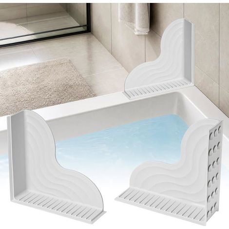 Lot de 2 protections anti-éclaboussures en silicone pour baignoire Ventouses, fixation sans colle, bouchon d'angle gris, réutilisable, installation facile (1/5)
