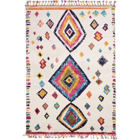 Tapis berbère motif ethnic 60x110 ivoire LYN5 OURIKA
