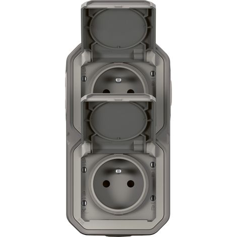LEGRAND - Double prise de courant avec terre étanche précâblée avec volet Plexo 16A 250V livrée complète pour montage en apparent vertical gris
