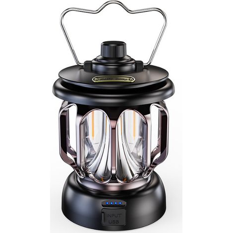 Lampes de camping USB rechargeables lanterne de cheval rétro lampes de tente portables lampes de camping rechargeables USB portables pour camping pêche randonnée grottes etc (1 pièce noir SJ-CZ06)