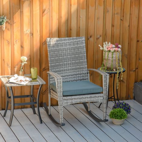 Outsunny Schaukelstuhl Schwingsessel Gartenstuhl mit Kissen, Polyrattan+Metall, Grau, 66 x 88 x 98 cm (1/5)