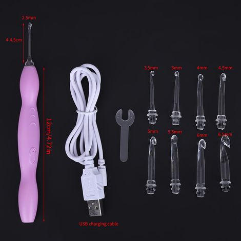 Set aus 9 per USB wiederaufladbaren, beleuchteten Häkelwerkzeugen für Handarbeiten: Nadeln, Haken und Nähwerkzeuge. (1/5)