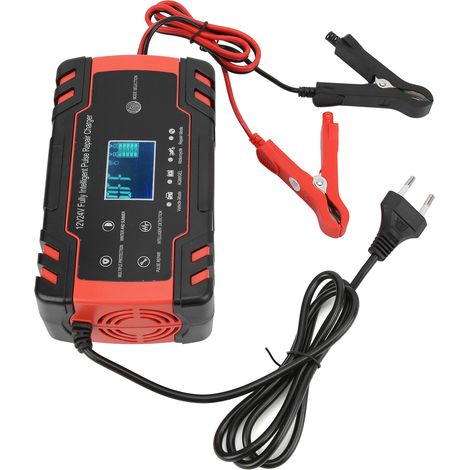 Chargeur de batterie 12 V/24 V 2-150 Ah, réparation et charge automatique intelligente pour voiture et moto, prise 110 V-240 V (UE). (1/5)