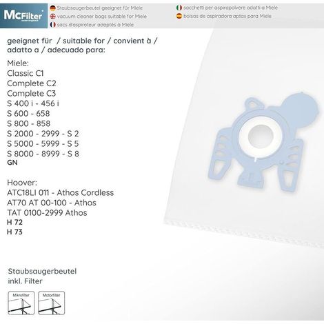 McFilter I 20 sacs à poussière comme alternative pour l&39aspirateur Miele série Complete C3 Power, Limited Edition, Cat & Dog PowerLine, microfiltre inclus, sac à 5 couches avec soufflets, type MS (1/5)
