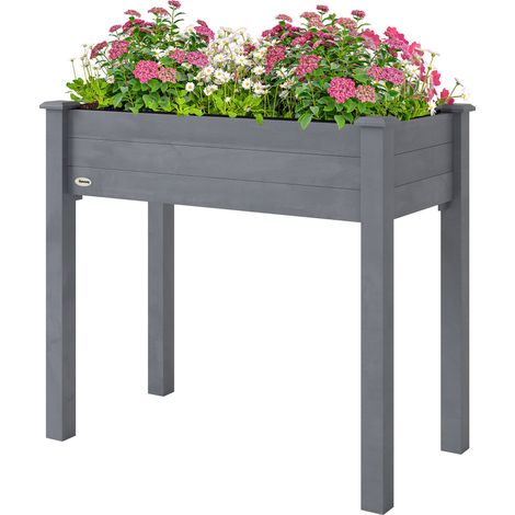 Raised Bed for Garden, Wooden Elevated Planter Box  Bed Liner, for Flower Vegetable Herb, Dark Grey (1/5)