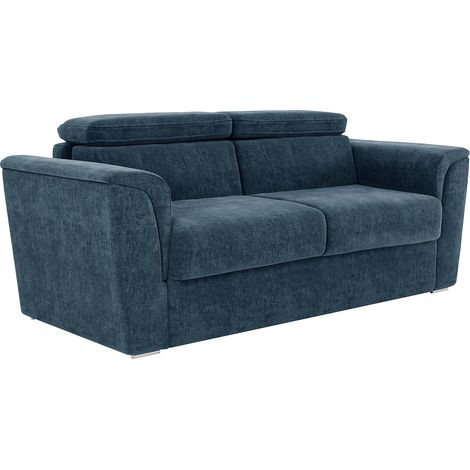 Divano letto 3 posti express in tessuto testurizzato blu Rete a doghe larghe 140 cm Materasso 22 cm memory foam - RIZORA