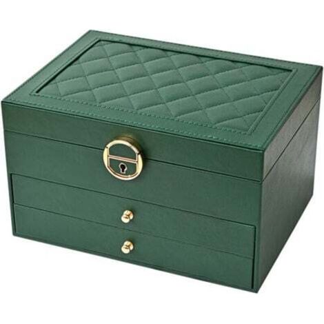Three-layer diamond drawer jewelry box, green jewelry box, 1 piece