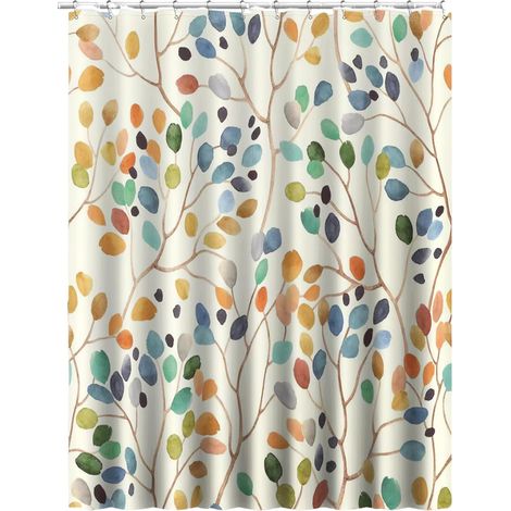 Rideau de douche 180x180 cm floral coloré, tissu lavable, imperméable avec 12 crochets (1/5)