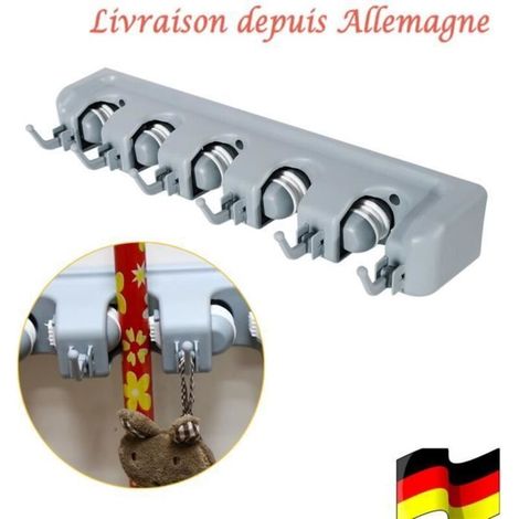 Support de balais Mur outil, Support Accroche Outils + 6 Crochets Emplacements de Rangement (1/3)