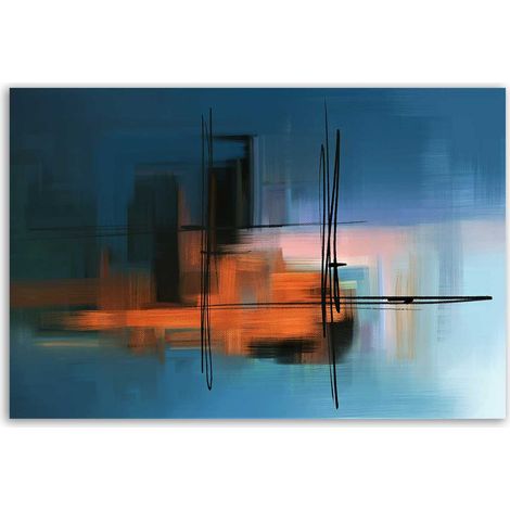 Tableau abstrait bleu et orange moderne