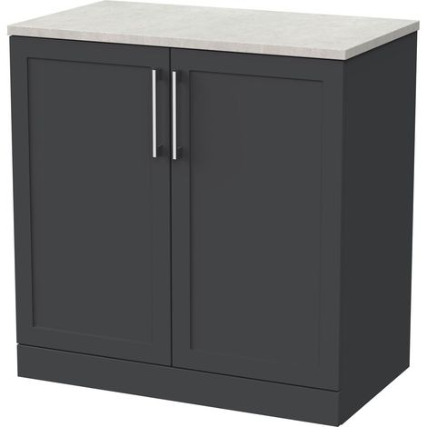 Stonnall Traditional Floor Standing 2 Door Vanity Unit with White Sparkle Laminate Worktop, 800mm, Dark Grey