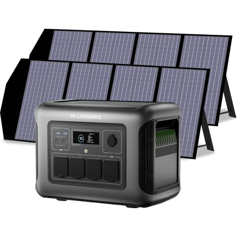 ALLPOWERS R1500 LITE Tragbare Powerstation mit 2 x 140W Solarpanel, 1056Wh LiFePO4 Batterie mit 1600W AC Ausgang Solargenerator, 40 Mins Schnellladung Generatoren für Outdoor, Off-Grid, RV, Notfall (1/5)