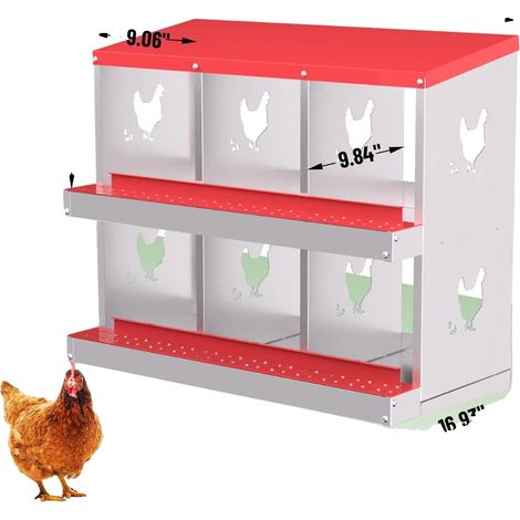 Nidi per polli, in materiale zincato, con scomparti multipli, colore rosso, 6 fori (1/2)