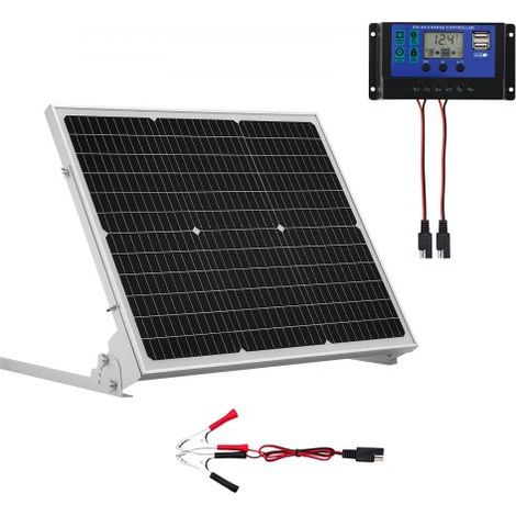 12V Monokristallines Solarpanel-Kit 50W, Batterieladegerät mit verbessertem MPPT-Controller & verstellbarer Halterung, IP65 wasserdicht für Auto, Boot, Wohnmobil, Anhänger, Hausdach (1/5)