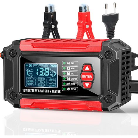 Testeur de Batterie de Voiture et Chargeur de Voiture Tout-en-Un EAFC12V6A Testeur de Batterie Chargeur pour Moto, Camion, AGM LiFePO4 Outil de Diagnostic de Batterie
