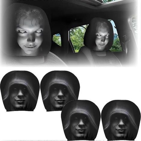 Nouveaux protège-têtes de voiture à motif fantôme (2026), lot de 4, effrayants et amusants.