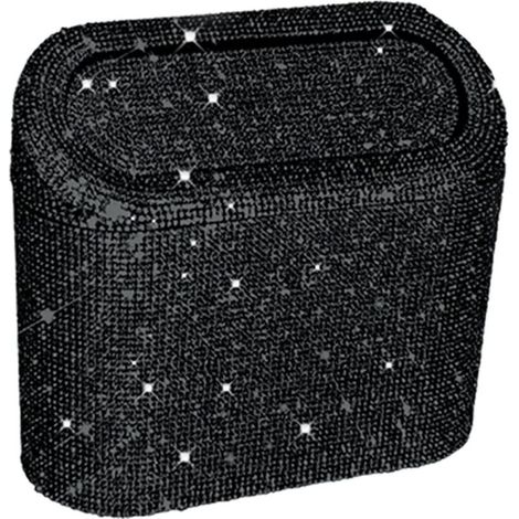 Poubelle incrustée de diamants montée sur voiture, seau de rangement pour voiture, sac de rangement pour voiture suspendu, mini poubelle créative incrustée de diamants avec couvercle (1/5)
