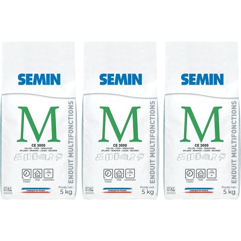 Lot de 3 enduits multifonctions CE 3000 Semin - pour coller, fixer, reboucher, aplanir, lisser et décorer - intérieur - sac de 5 kg (1/5)