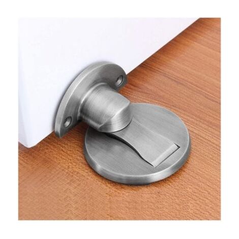 Butée de porte magnétique, butée de porte magnétique en nickel satiné brossé, loquet de porte magnétique invisible avec adhésif, butée de porte robuste en acier inoxydable argenté (1/5)