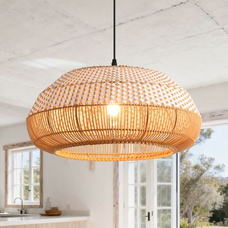 Parrot Uncle Rattan Pendant Light 48cm, Boho Handwoven Hanging Lamp with Two-Tone Natural Rattan Shade, E27 Pendant Light for Kitchen Island Dining Room (1/5)