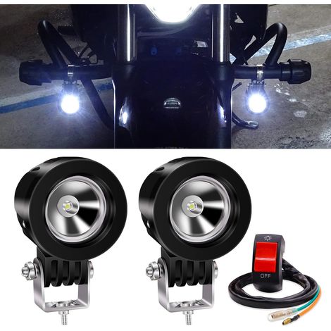 2Inch 10W Phare Led Moto, Phares Supplémentaires pour Moto 12V 24V Phare Moto Feux Additionnels LED Phares Avant Moto Anti Brouillard Projecteur Spot LED 6000K avec Interrupteur de Moto 22mm (1/5)