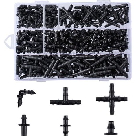 Kit de 280 raccords d'irrigation barbelés goutte à goutte de 6,35 mm pour pot de fleurs, jardin, pelouse (pointes droites simples (1/4)