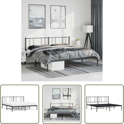 The Living Store Cadre de lit métal sans matelas avec tête de lit noir 193x203cm - Cadre De Lit - Lit Double - Lit Metal - Lit Moderne - Literie (1/5)
