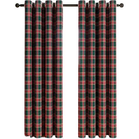 Rideaux à Motif Tartan/Plaid Écossais - Décoration de Fenêtre - Filtre à Lumière - Style Ferme avec Oeillets