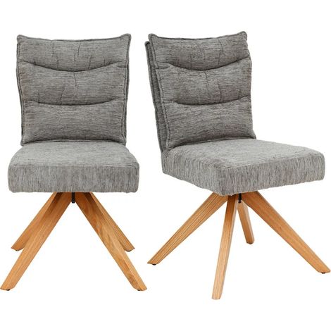 Lot 2 chaises pivotantes 360° tissu doux gris pieds bois – DARCY