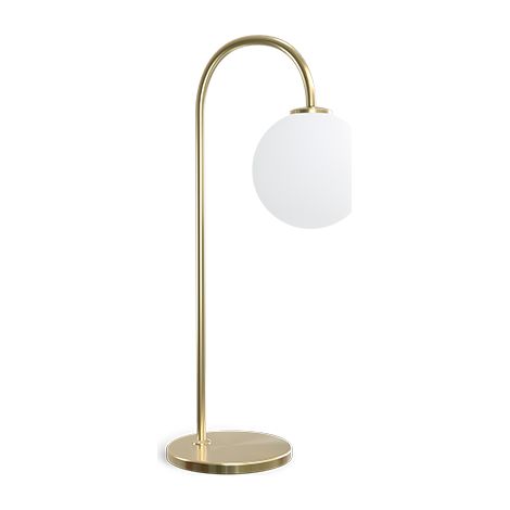Ballon Lampe à Poser Globe Laiton, Verre Opalin, Gradateur Sur Cordon 1x G9