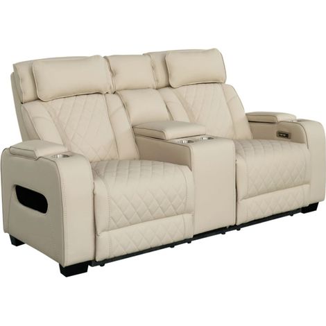 Canapé cinéma DOMUS 2 places relax électrique en similicuir – Beige – 190 x 101 x 103 cm (1/5)