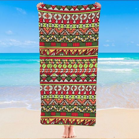 Serviette de bain microfibre, imprimé tribal coloré, séchage ultra rapide (1/5)