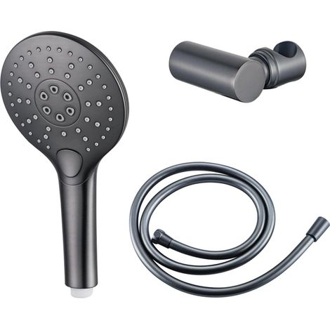 FugaFlow Eccelente Ensemble de douchette à main - Ø12 - rond - 3 types de jet - avec support - avec flexible lisse - 150cm - Gunmetal PVD brossé (1/4)