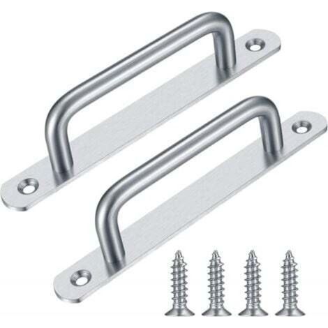 2 Pièces Poignées de porte de grange robustes, poignées de porte coulissantes en acier, poignées de porte en fonte argentée, poignées de porte intérieures et extérieures avec vis (1/4)