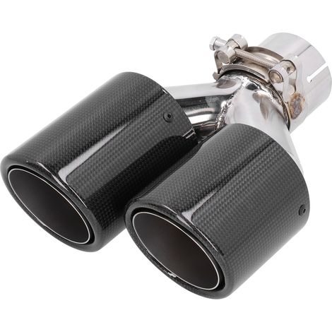 Embout d'échappement double universel en fibre de carbone brillant et acier inoxydable, tuyau de queue en forme de Y (1/5)