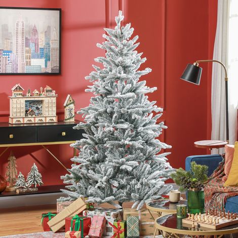 Sapin de Noël 180 cm, branches malléables, base métallique, ignifuge, recouvert de neige, vert (1/5)