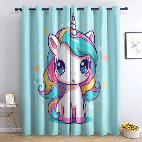 Rideau Occultant Licorne, Rideaux Thermiques à Oeillets pour Salon Chambre Fenetre, Motif Magique Mignon Animal Rideaux Lot De 2 Moderne Décoration De Fenêtre, 140x160 cm (L x H) - 140L X 160H cm (2 (1/5)
