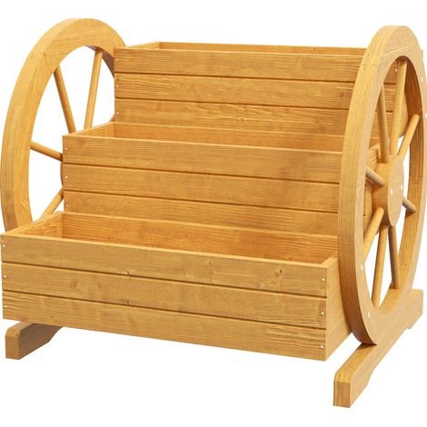 Jardinera elevada de 3 niveles con ruedas decorativas 62 x 61 x 57 cm color teca MODENUIT (1/5)
