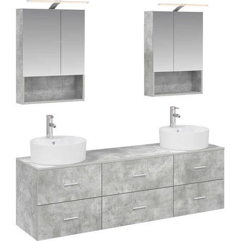 Ensemble de mobilier de salle de bain 5 pcs Gris béton vidaXL (1/5)