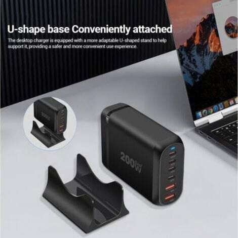 CYRILL –Chargeur USB C, station de charge USB C rapide 200 W à 6 ports avec 4 x USB-C + 2 x USB-A, hub mural de charge multiport portable pour iPhone 16 15 14 13 12 iPad Pro MacBook Samsung Galaxy Pix (1/4)