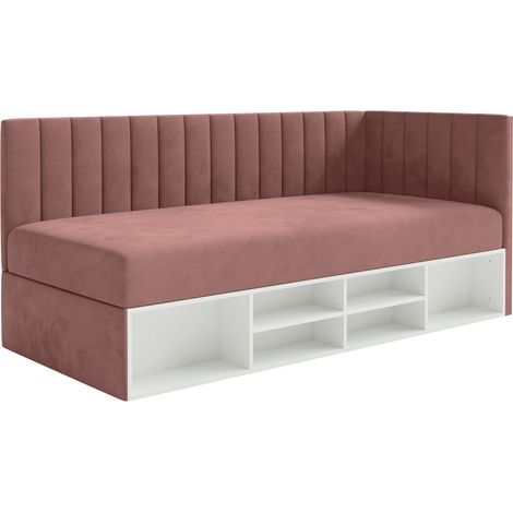 Selsey Ventrio - Jugendbett rechtsseitig mit Regalen, Easy-Clean-Samtbezug, rosa (1/5)