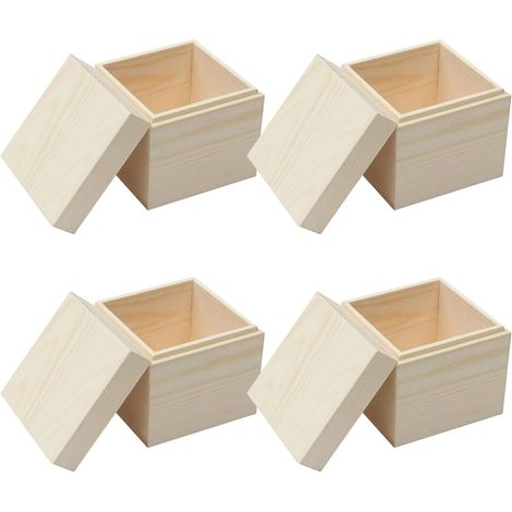 4 Pcs Boite en Bois avec Couvercle 9.6x9.6x8cm Petite Boîte de Rangement Bois Carrée,Coffret Bois Brut a Decorer pour DIY Bricoler et Peindre (1/5)