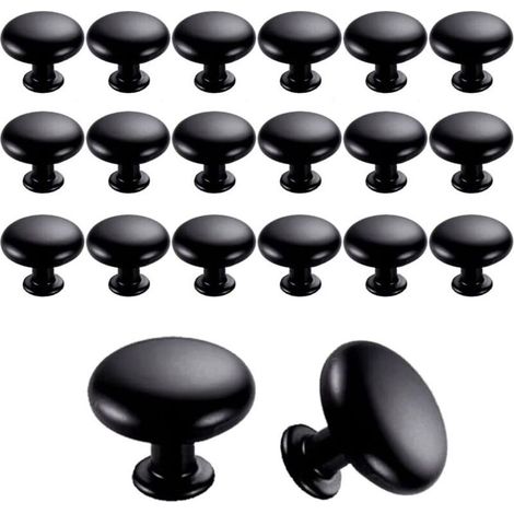 20PCS Boutons de Porte Boutons de Tiroir 30mm Vintage Poignées Boutons de Meuble de Meuble pour Placards de Cuisine (Black) (1/5)