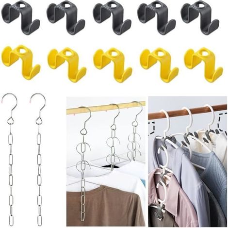 Cintres Magiques - Lot de 10 Connecteurs Double Face - Acier Inoxydable - Gain de Place - Mixte (1/4)