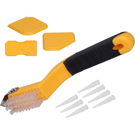 Kit de 11 outils pour calfeutrage, comprenant un grattoir à joints en silicone, un dissolvant de colle et un nettoyant pour carrelage. (1/5)