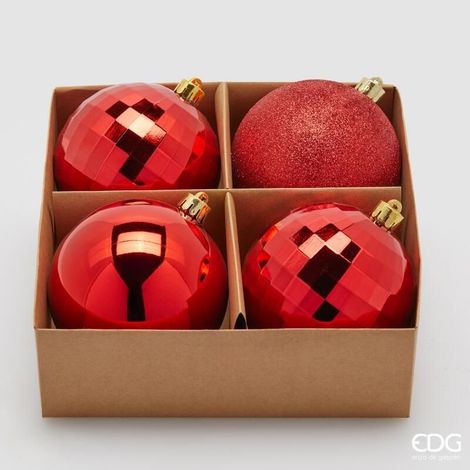EDG Set 4 Pezzi Palla Di Natale Mirrormix Assortiti Rosso 10 Cm